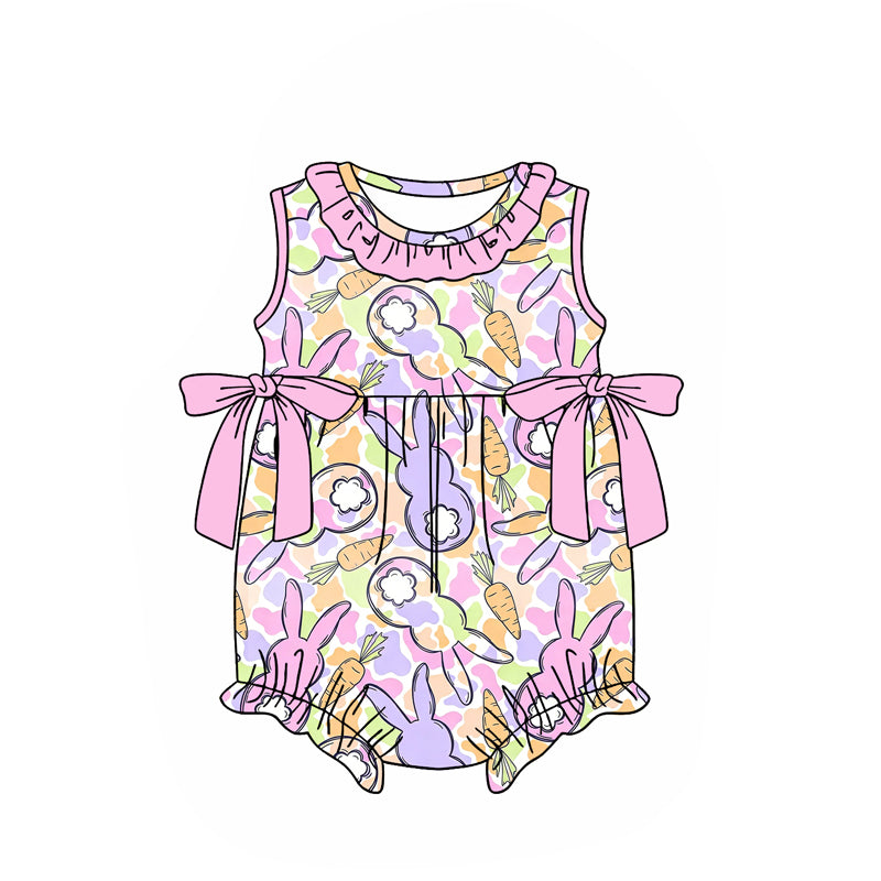Baby Girls Camo Rabbits Carrots Easter Ruffle Collar Rompers Preorder