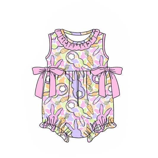 Baby Girls Camo Rabbits Carrots Easter Ruffle Collar Rompers Preorder