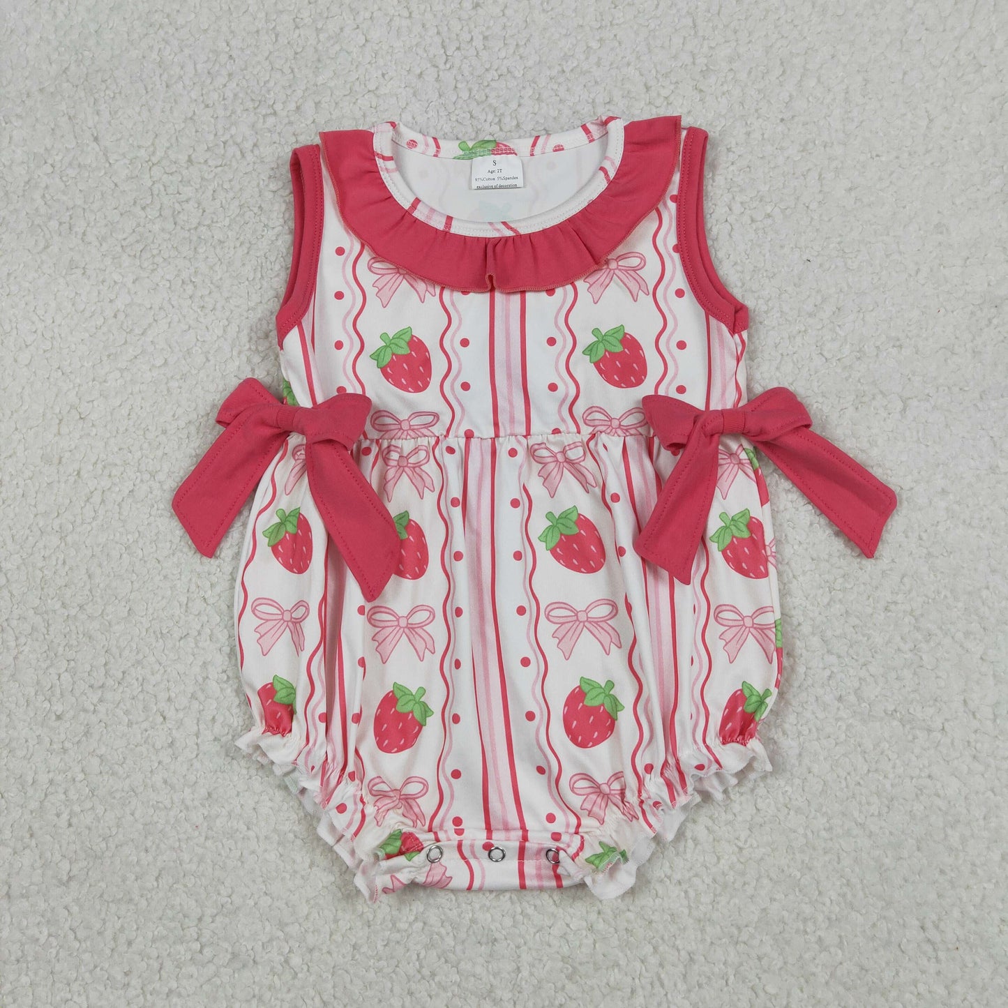Sibling Baby Girls Bows Strawberry Stripe Tunic Ruffle Short Clothes Set Rompers