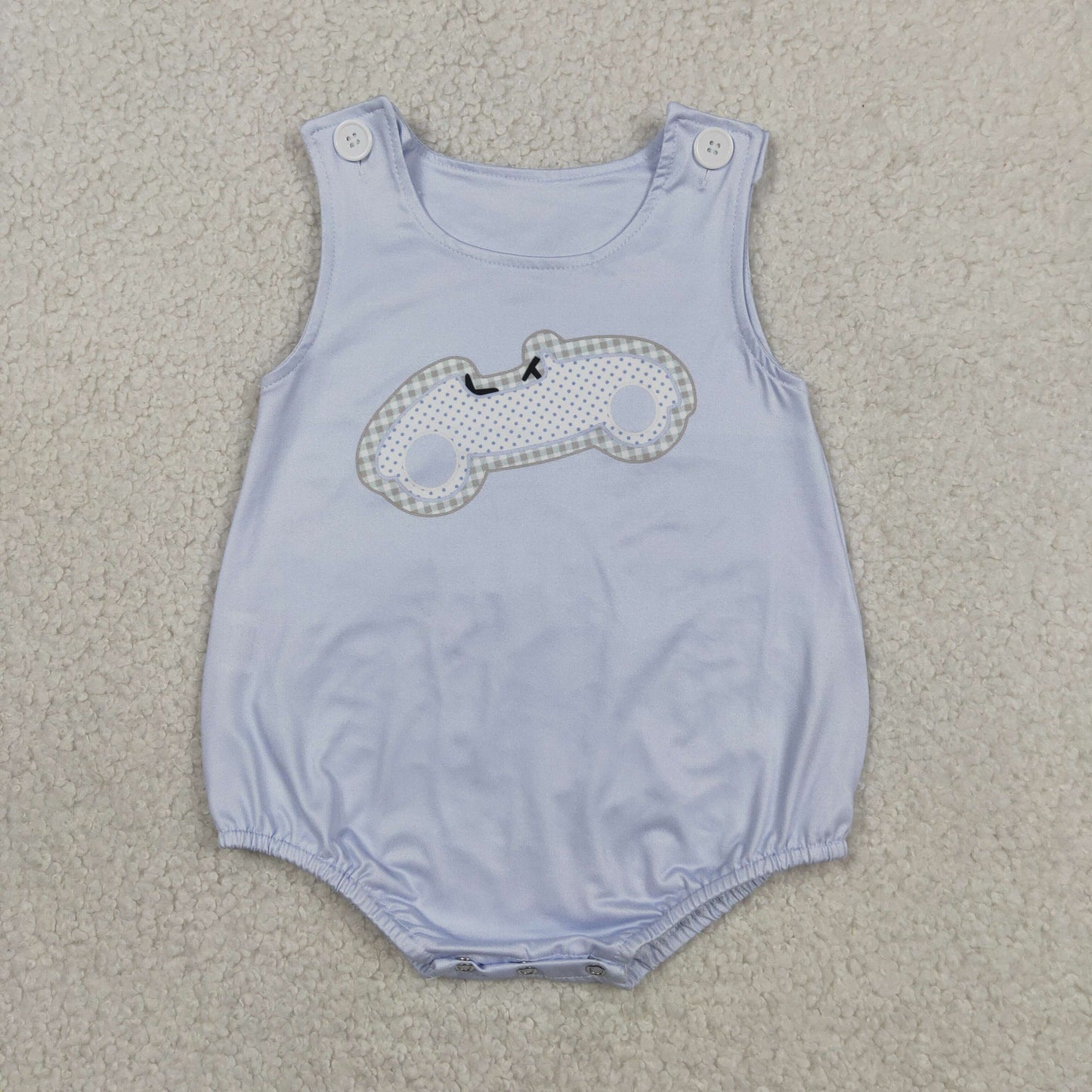 Baby Boys Sleeveless Embroidery Blue Cars Rompers