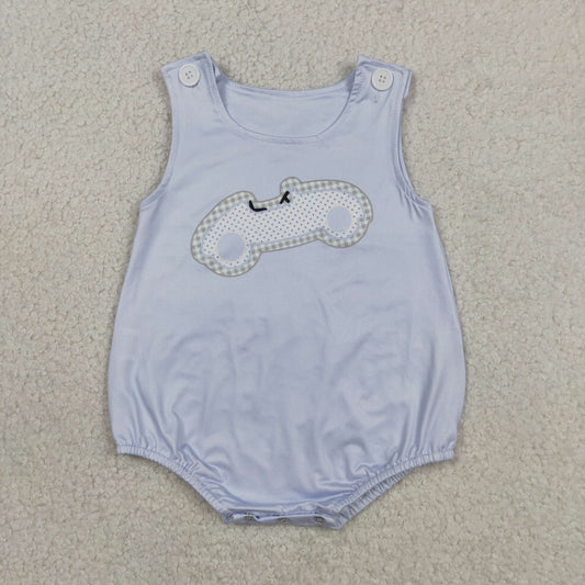 Baby Boys Sleeveless Embroidery Blue Cars Rompers