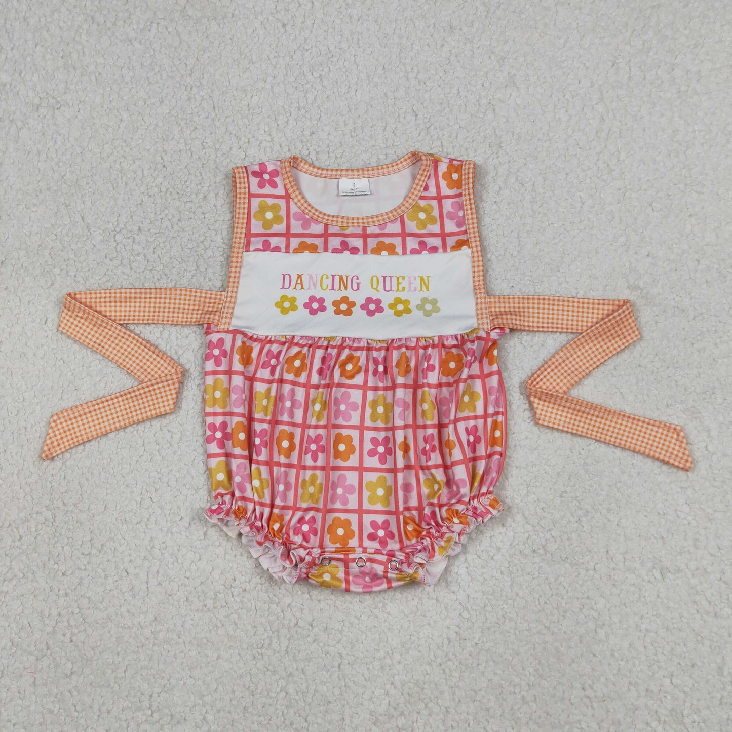 Baby Girls Flowers Checked Dancing Queen Print Ruffle Belt Rompers