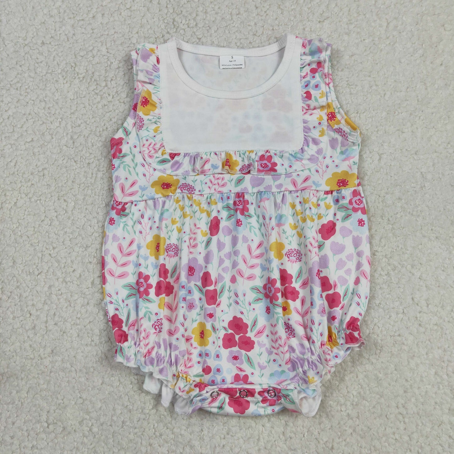 Baby Girls Sleeveless Colorful Flowers Ruffle Rompers