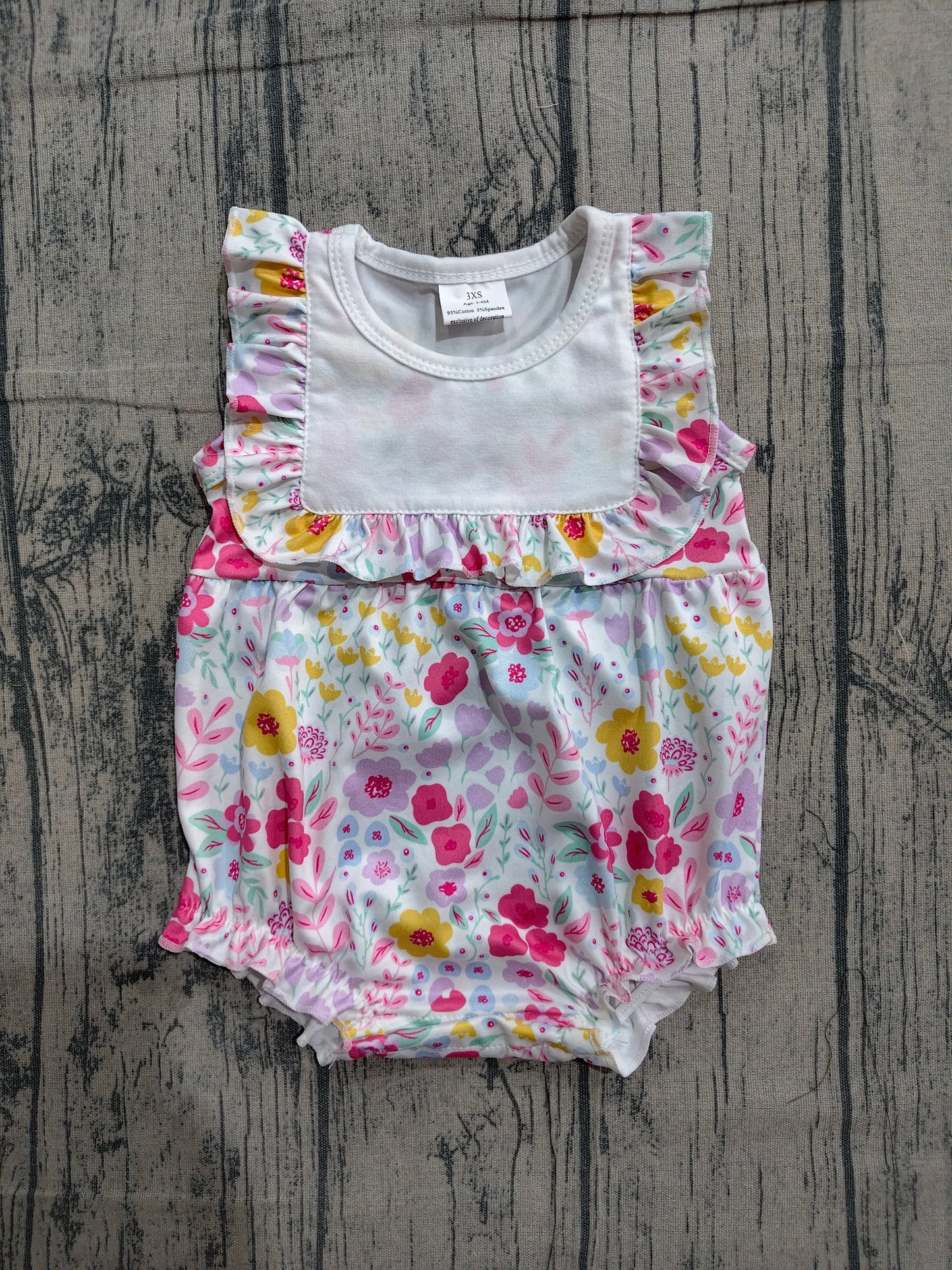 Baby Girls Sleeveless Colorful Flowers Ruffle Rompers