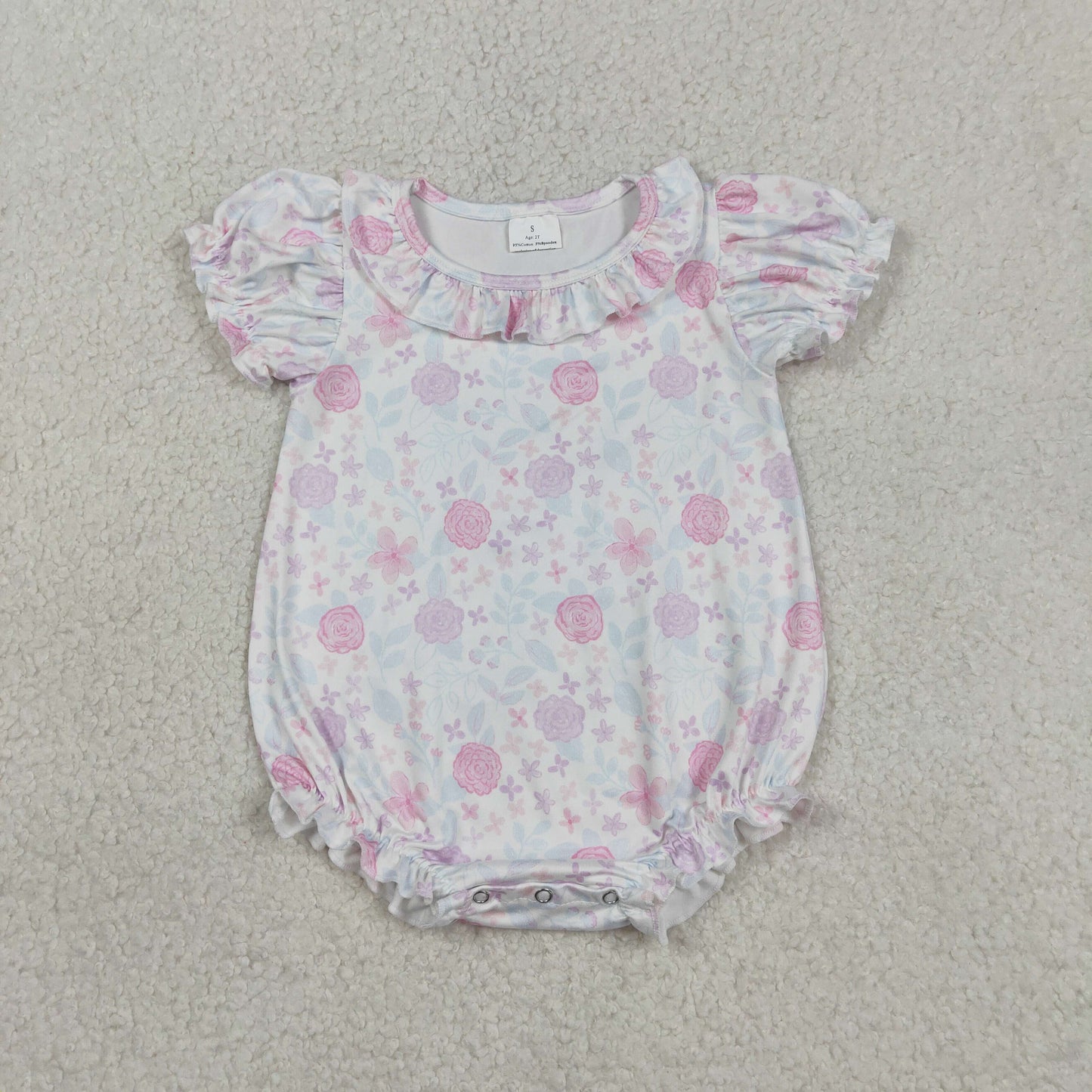Sibling Baby Girls Short Ruffle Sleeve Colorful Flowers Knee Length Dress Rompers