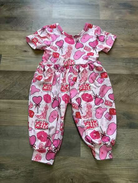 Baby Girls Let's Go Girls Hats Boots Hearts Valentines Western Jumpsuits Preorder