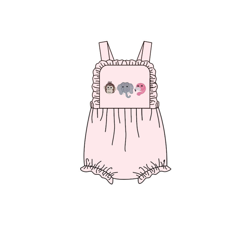 Baby Girls Pink Strap Bows Animals Ruffle Rompers Preorder