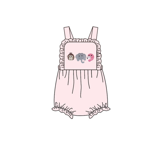Baby Girls Pink Strap Bows Animals Ruffle Rompers Preorder