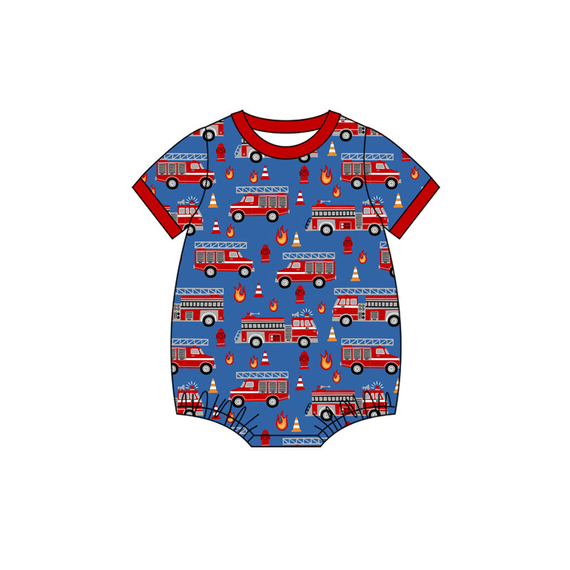Baby Boys Short Sleeve Firetrucks Rompers Preorder