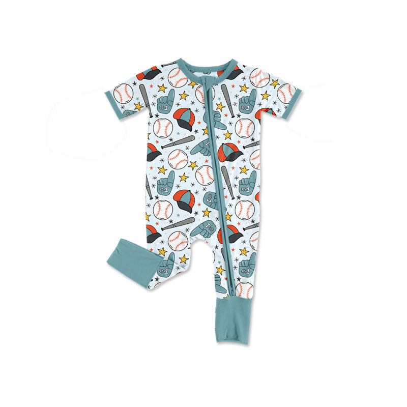 Baby Boys Baseballs Stars Team Two Way Zip Convertible Rompers Preorder