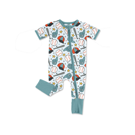 Baby Boys Baseballs Stars Team Two Way Zip Convertible Rompers Preorder