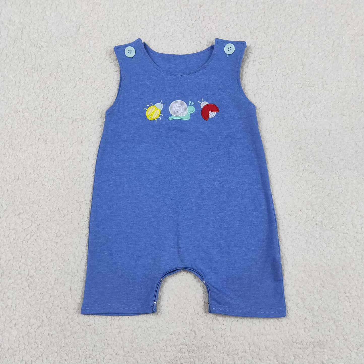 Embroidery Ladybirds Snails Baby Boys Blue Sleeveless Rompers