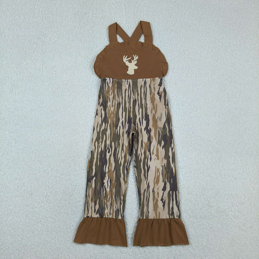 Embroidery Deer Baby Girls Strap Southern Olive Wood Camo Hunting Jumpsuits