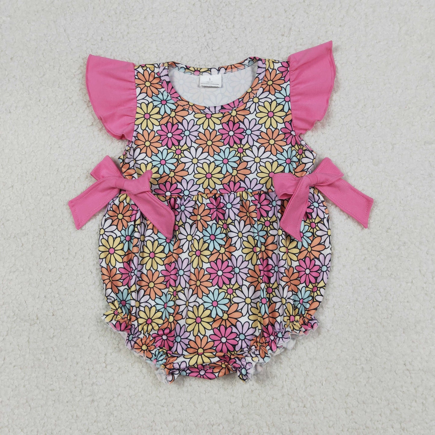 Baby Girls Flutter Sleeve Colorful Daisy Flowers Ruffle Rompers