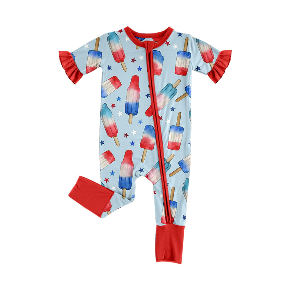 Baby Girls Stars Popsicle 4th of July Two Way Zip Convertible Rompers Preorder