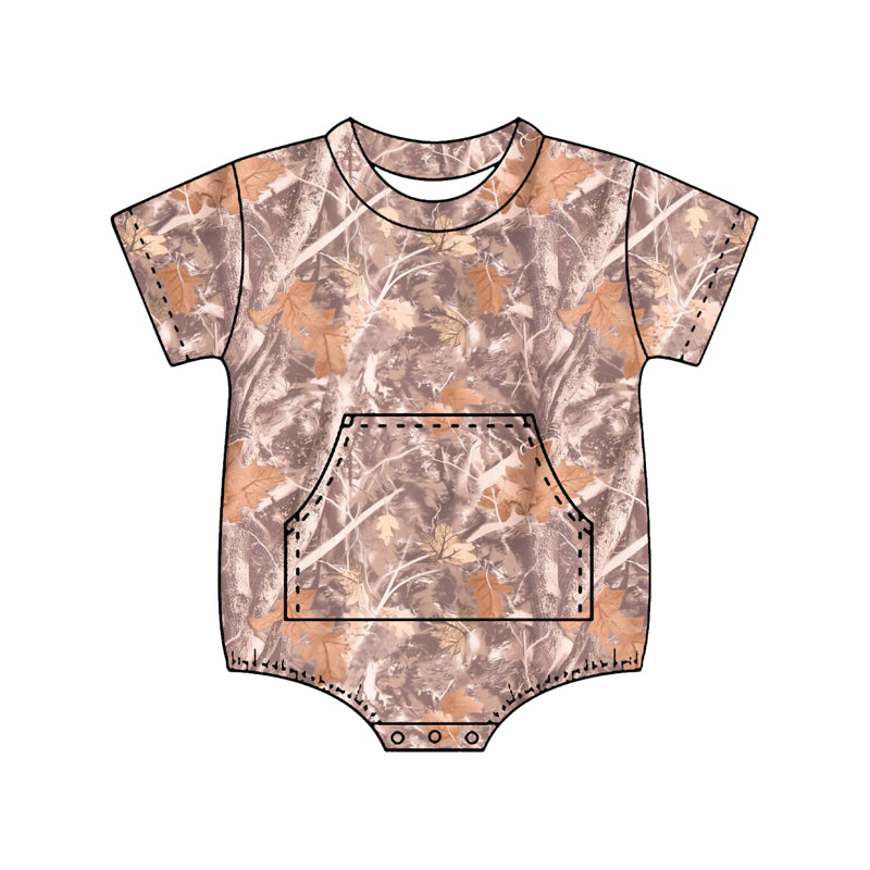 Baby Boys Short Sleeve Southern Leaves Camo Pockets Rompers Preorder