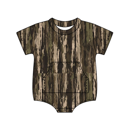Baby Boys Short Sleeve Southern Olive Camo Pockets Rompers Preorder