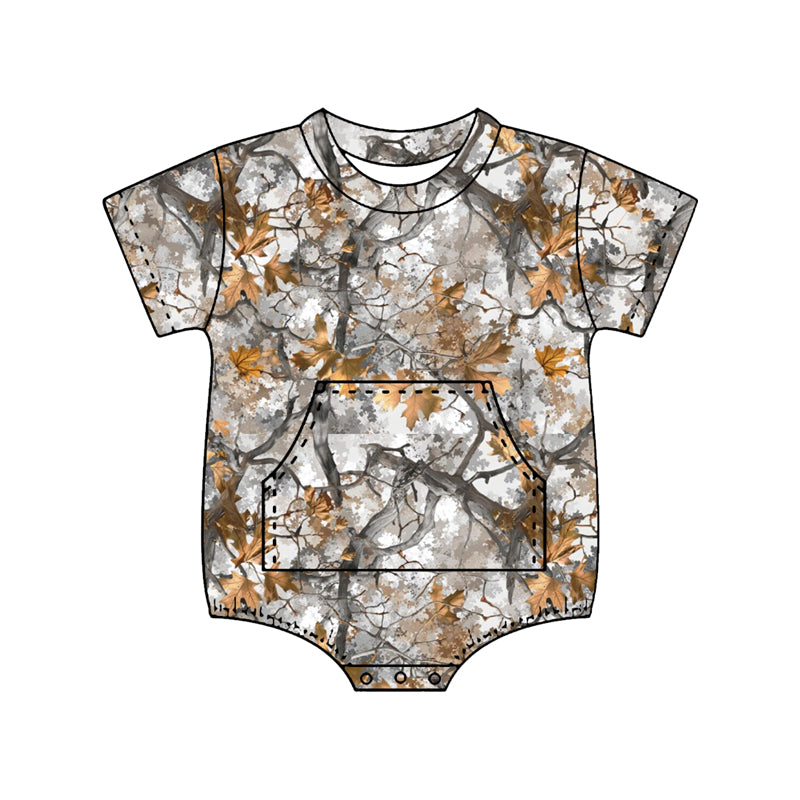 Baby Boys Short Sleeve Southern Leaves Camo Pockets Rompers Preorder