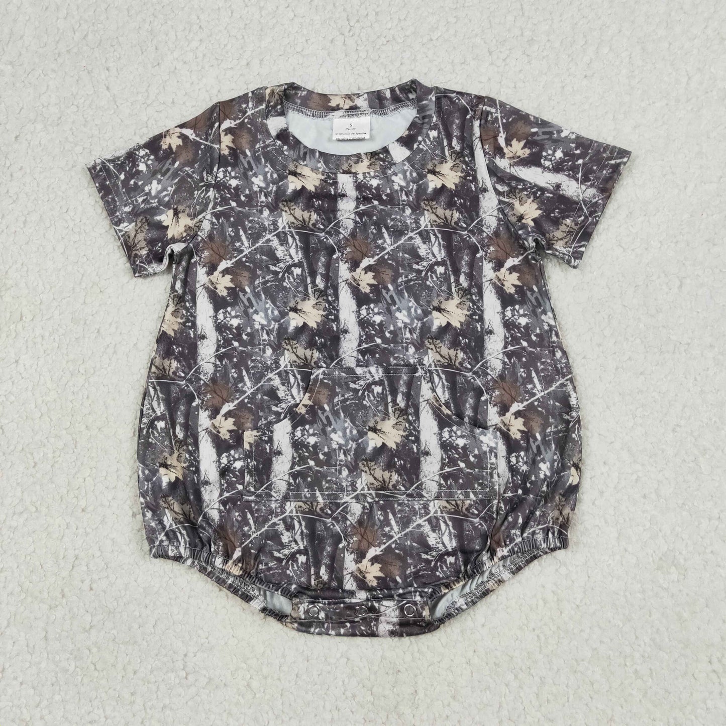 Baby Boys Short Sleeve Southern Leaves Camo Pockets Rompers