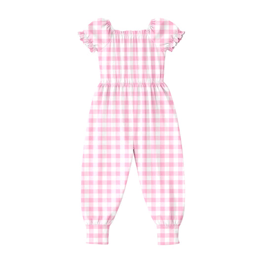 Baby Girls Short Ruffle Sleeve Pink Checked Pant Jumpsuits Preorder