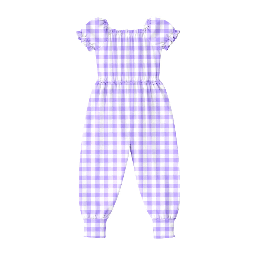 Baby Girls Short Ruffle Sleeve Purple Checked Pant Jumpsuits Preorder