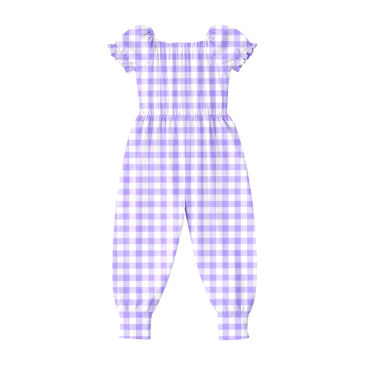 Baby Girls Short Ruffle Sleeve Purple Checked Pant Jumpsuits Preorder