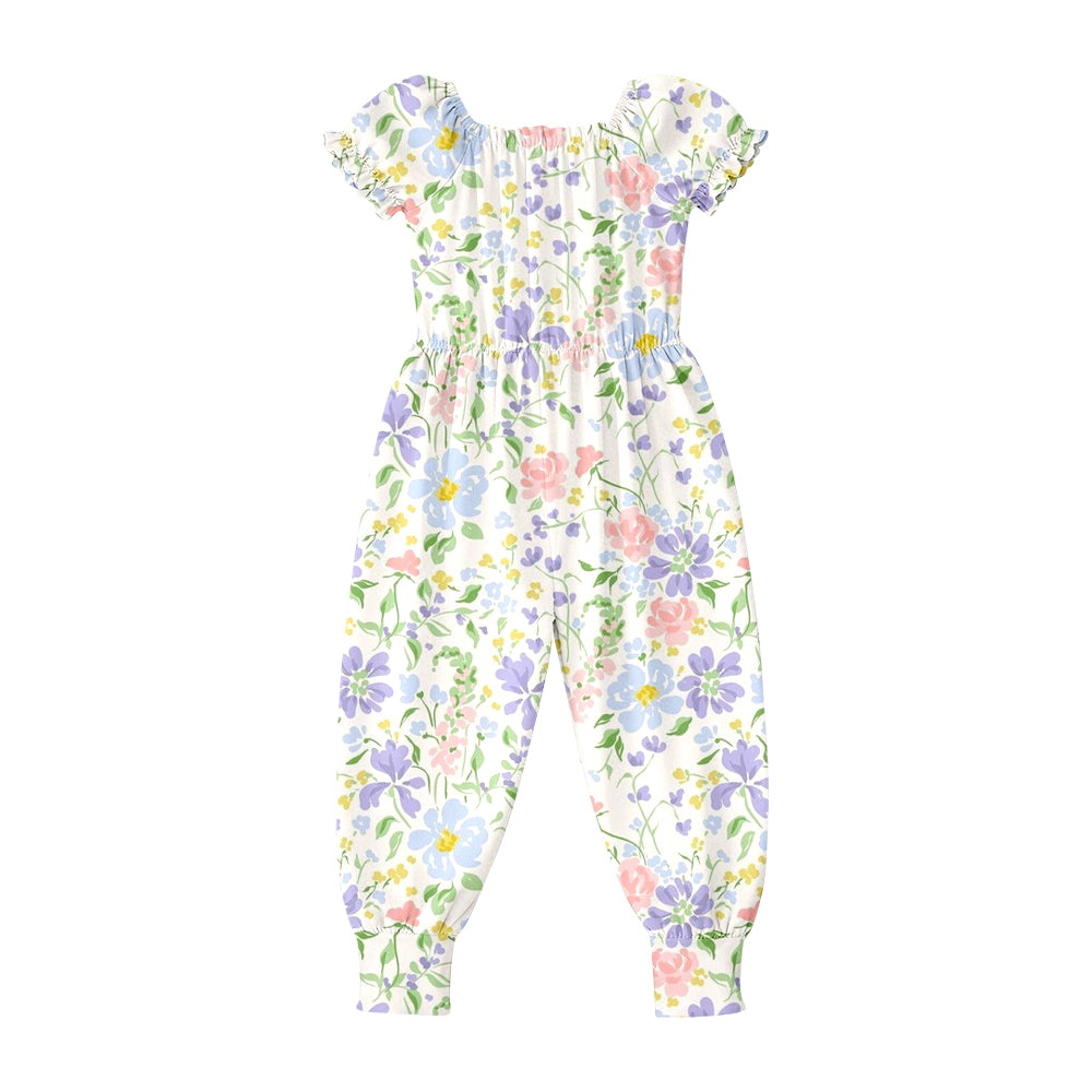Baby Girls Short Ruffle Sleeve Colorful Flowers Pant Jumpsuits Preorder