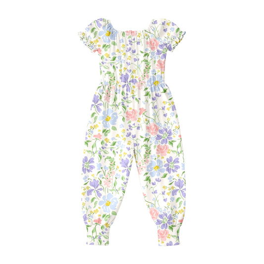 Baby Girls Short Ruffle Sleeve Colorful Flowers Pant Jumpsuits Preorder