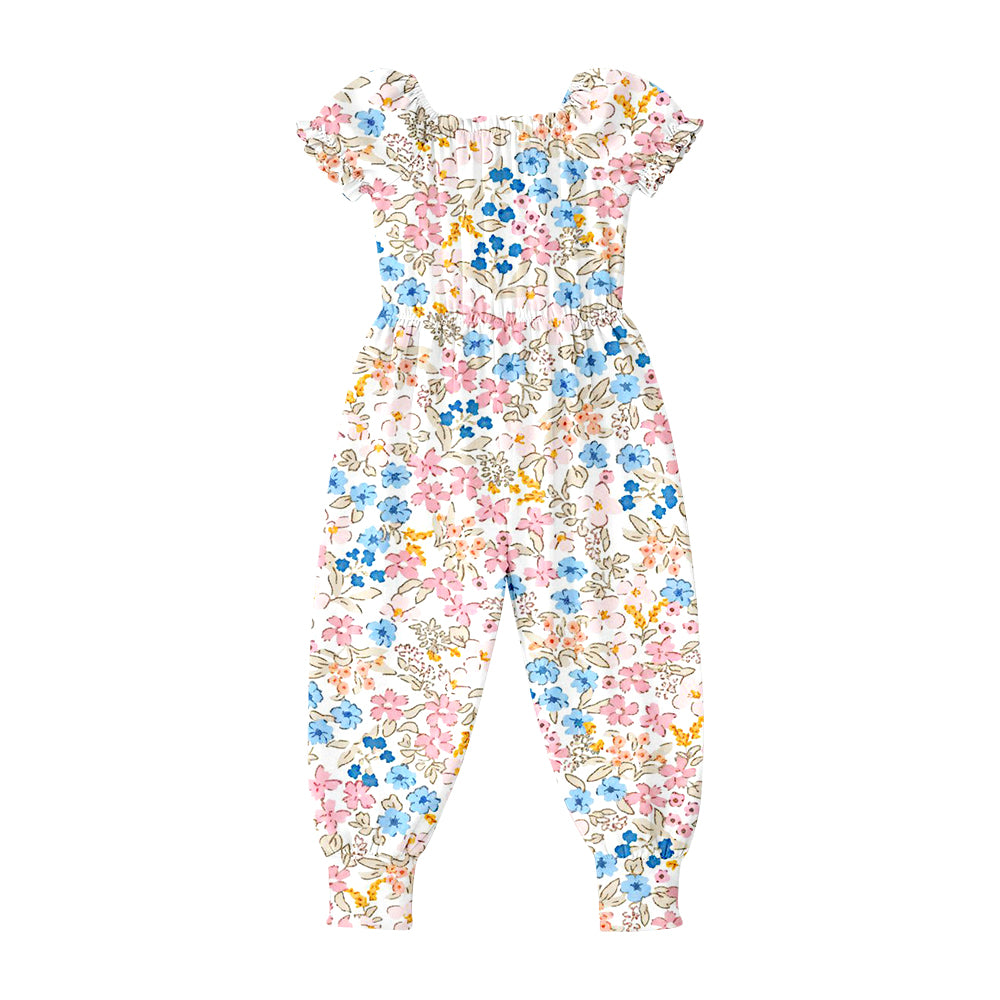Baby Girls Short Ruffle Sleeve Colorful Flowers Pant Jumpsuits Preorder
