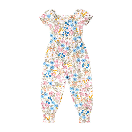 Baby Girls Short Ruffle Sleeve Colorful Flowers Pant Jumpsuits Preorder