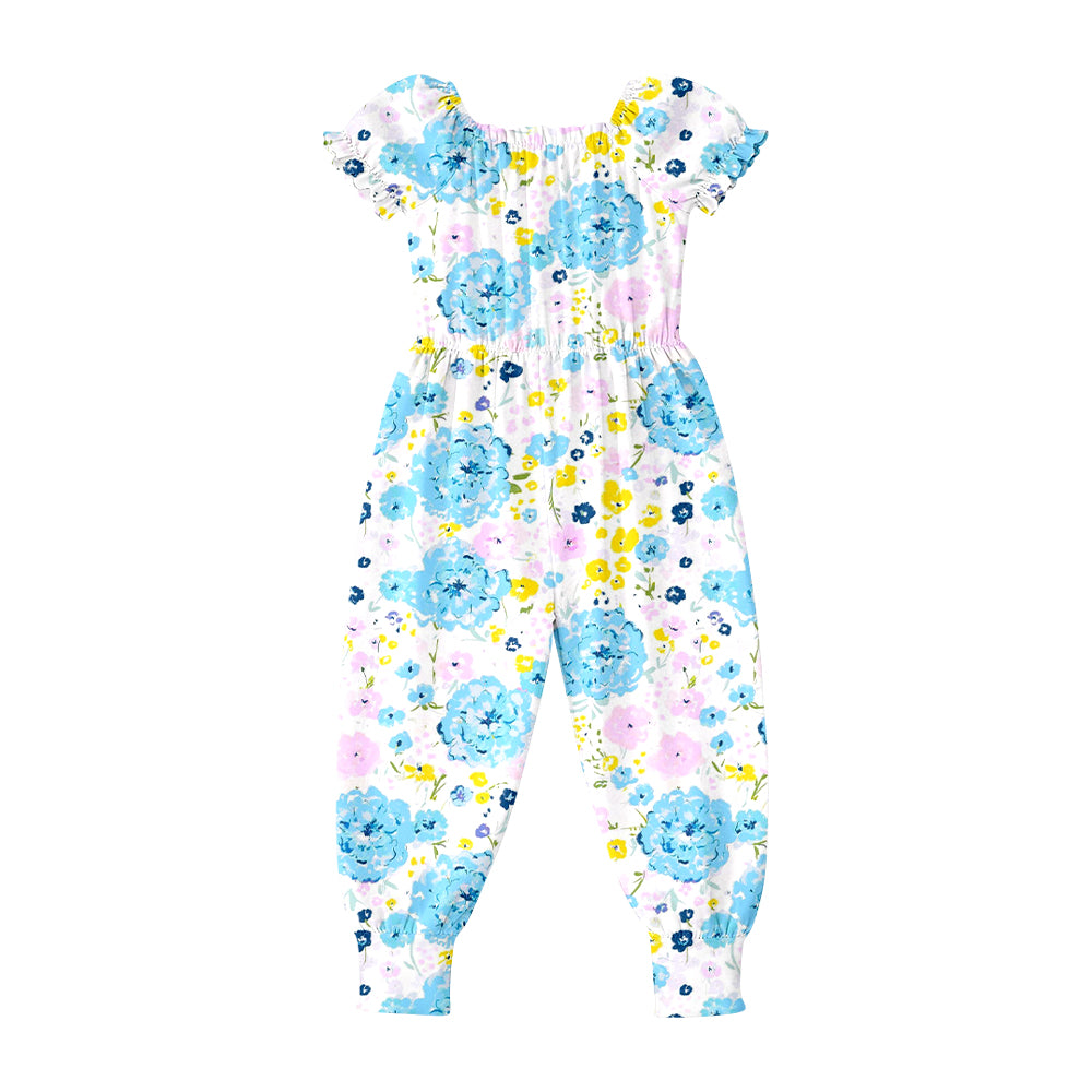 Baby Girls Short Ruffle Sleeve Colorful Flowers Pant Jumpsuits Preorder
