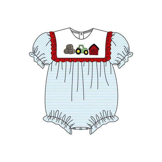Baby Girls Farm Truck House Stripe Ruffle Rompers Preorder