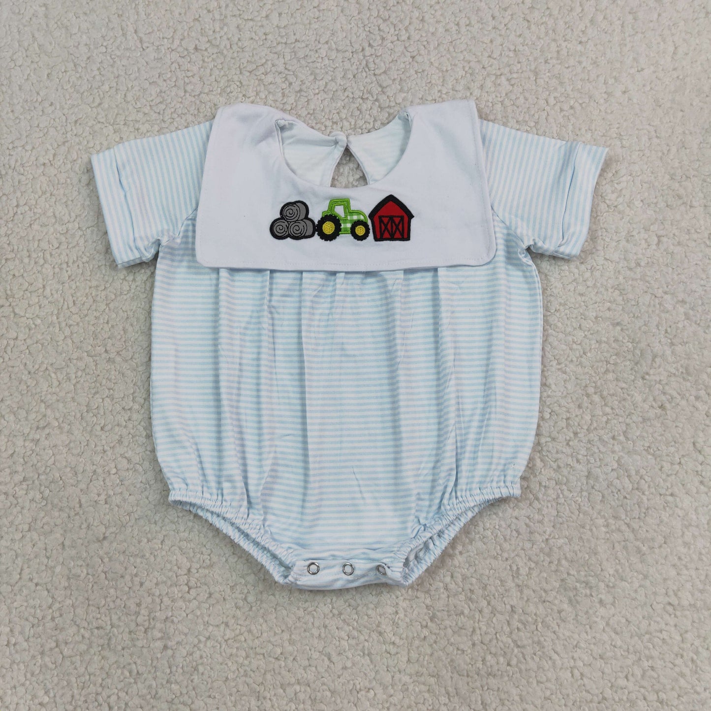 Embroidery Truck House Baby Boys Farm Stripe Rompers