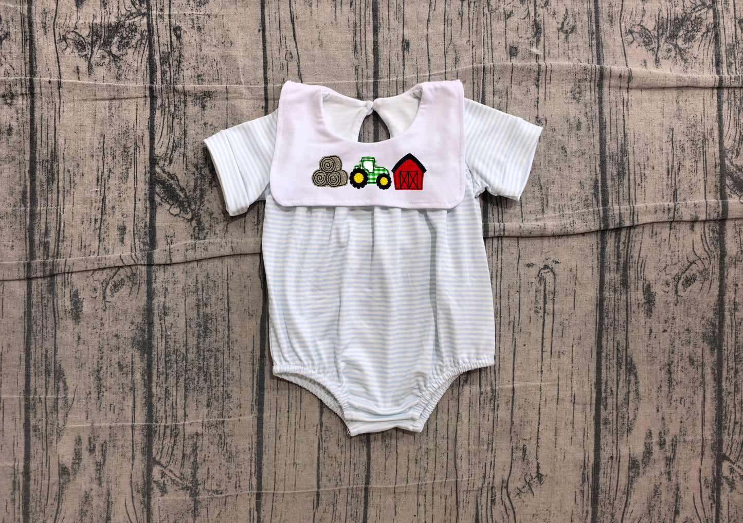 Embroidery Truck House Baby Boys Farm Stripe Rompers Preorder