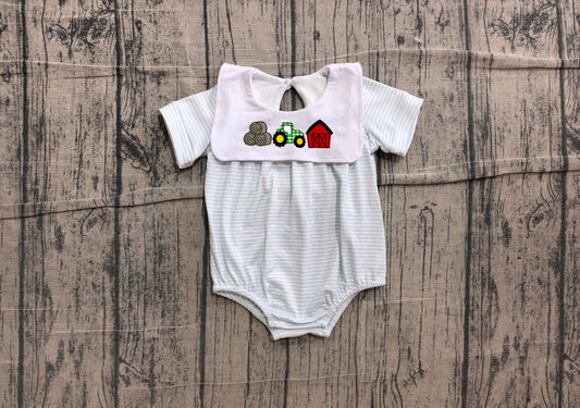 Embroidery Truck House Baby Boys Farm Stripe Rompers Preorder