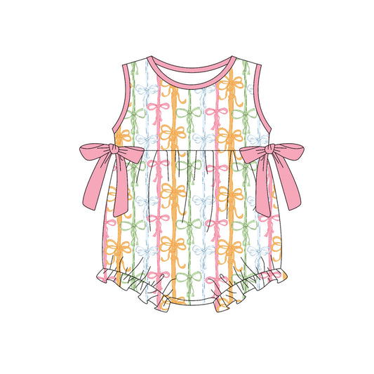 Baby Girls Colorful Bows Stripe Ruffle Rompers Preorder
