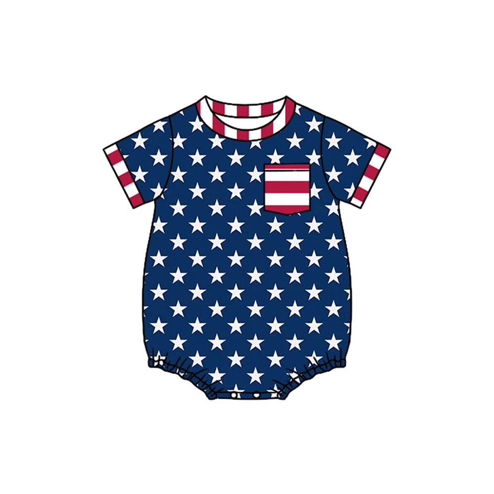 Baby Boys Short Sleeve Stars Pocket 4th of July Rompers Preorder