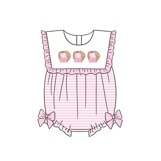 Baby Girls Sleeveless Bows Baseballs Stripe Team Ruffle Rompers Preorder