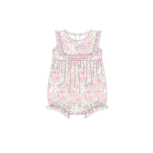 Baby Girls Sleeveless Colorful Flowers Plaid Ruffle Rompers Preorder
