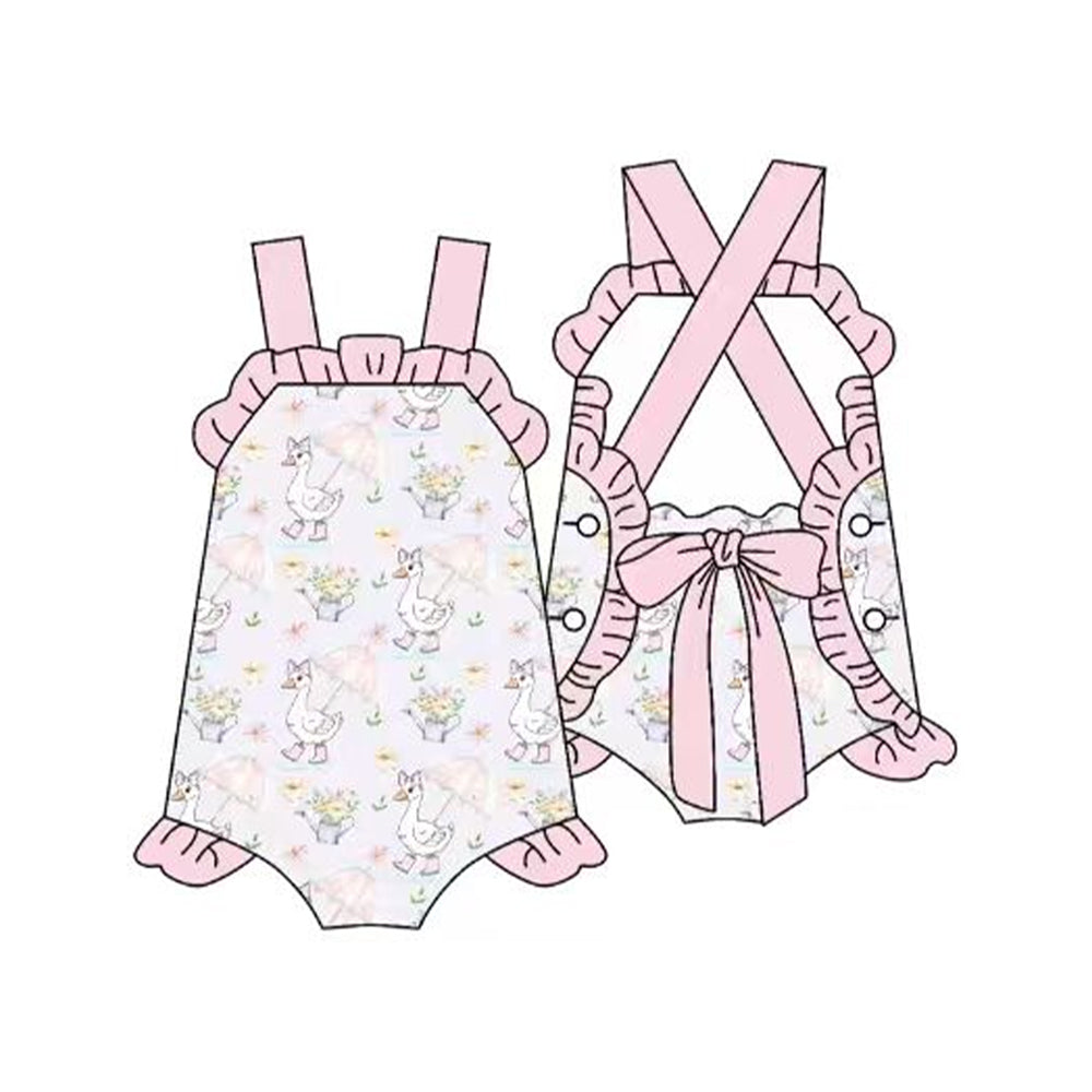 Baby Girls Strap Flower Gooses Back Bows Ruffle Rompers Preorder