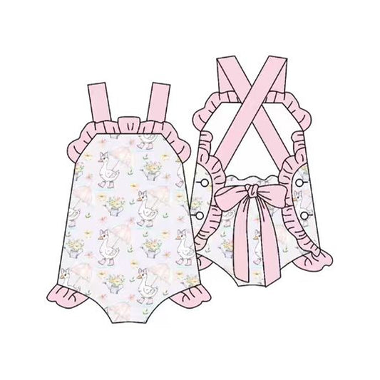 Baby Girls Strap Flower Gooses Back Bows Ruffle Rompers Preorder