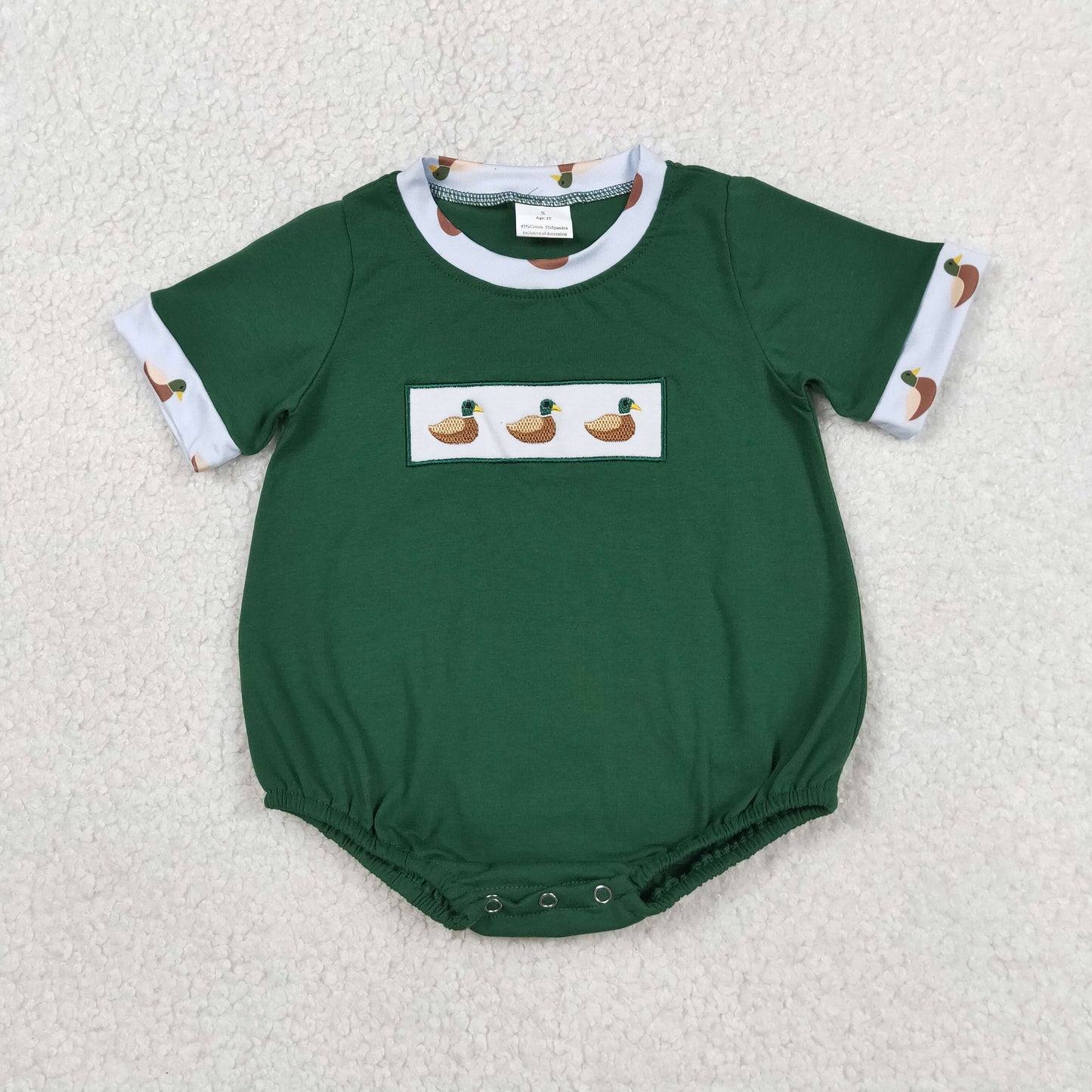 Embroidery Ducks Baby Boys Short Sleeve Hunting Rompers