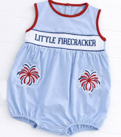 Baby Boys Sleeveless Little Firecracker 4th of July Rompers Preorder