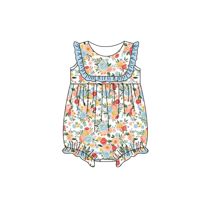 Baby Girls Sleeveless Colorful Floral Ruffle Rompers Preorder