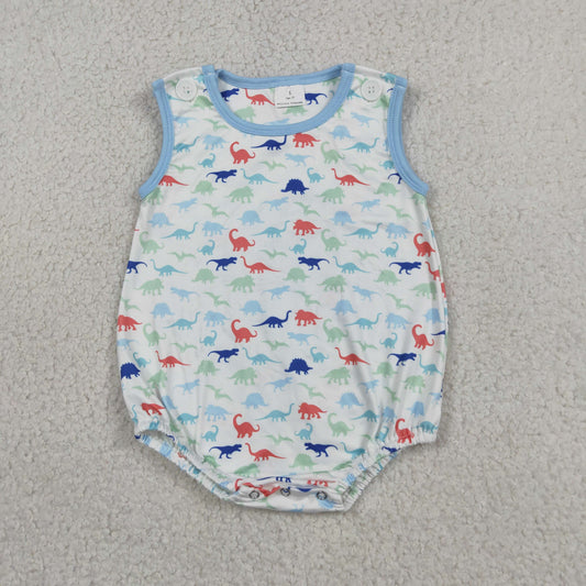 Baby Boys Sleeveless Dinosaurs Plaid Rompers
