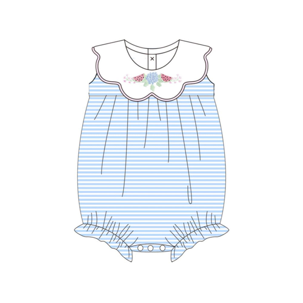 Baby Girls Blue Stripe Flower Watermelons Ruffle Rompers Preorder