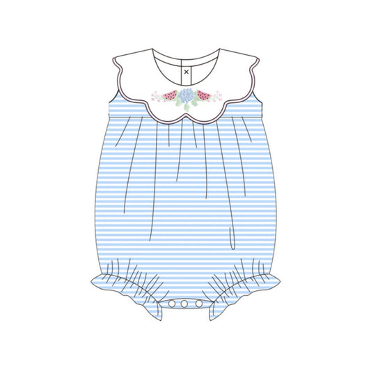 Baby Girls Blue Stripe Flower Watermelons Ruffle Rompers Preorder