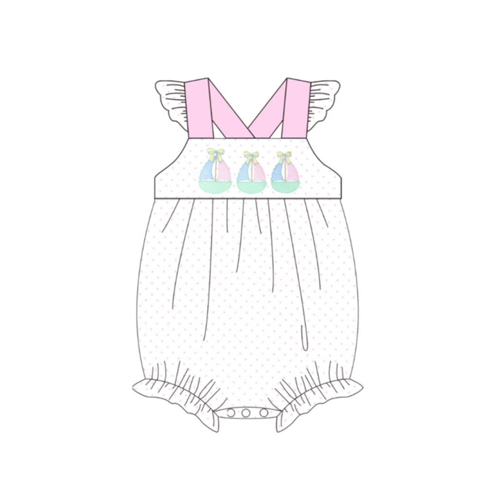 Baby Girls Pink Polka Dots Boats Ruffle Rompers Preorder