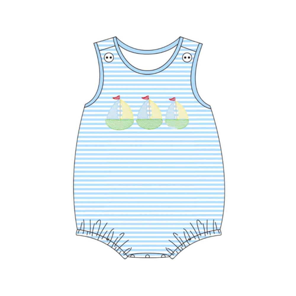 Baby Boys Sleeveless Blue Stripe Boats Rompers Preorder