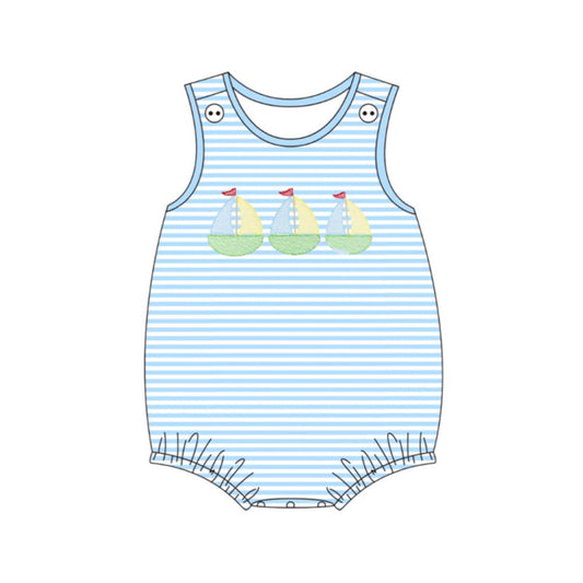 Baby Boys Sleeveless Blue Stripe Boats Rompers Preorder